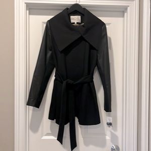 NEW Rachel Roy Black Jacket Wool Coat Leather Sleeves